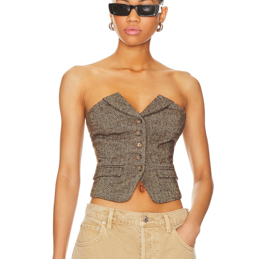 Steve Madden Adare Bustier Brown Herringbone Brand New Sz XS